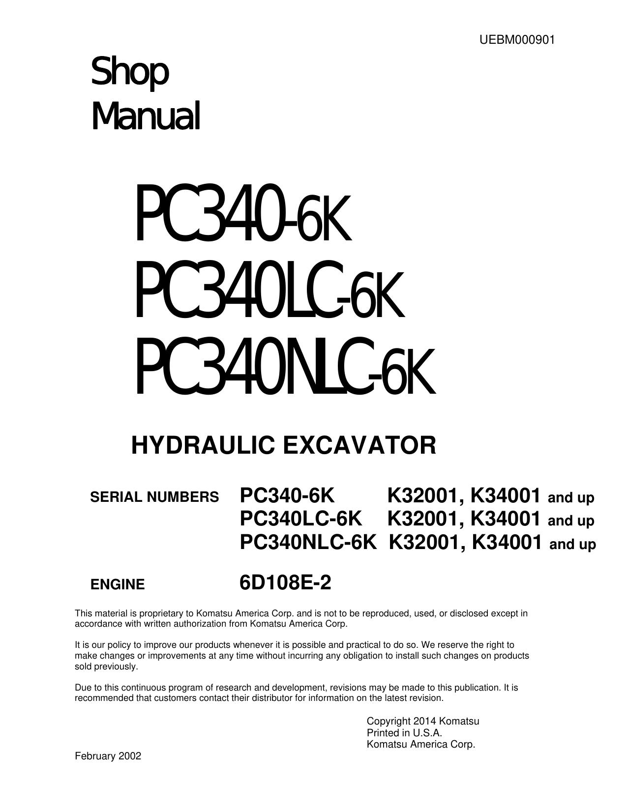 PC340-6K PC340LC-6K PC340NLC-6K Shop Manual